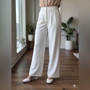 PRINCESS POLLY White Wide Leg Pleated Tailored women’s Pants Button zip